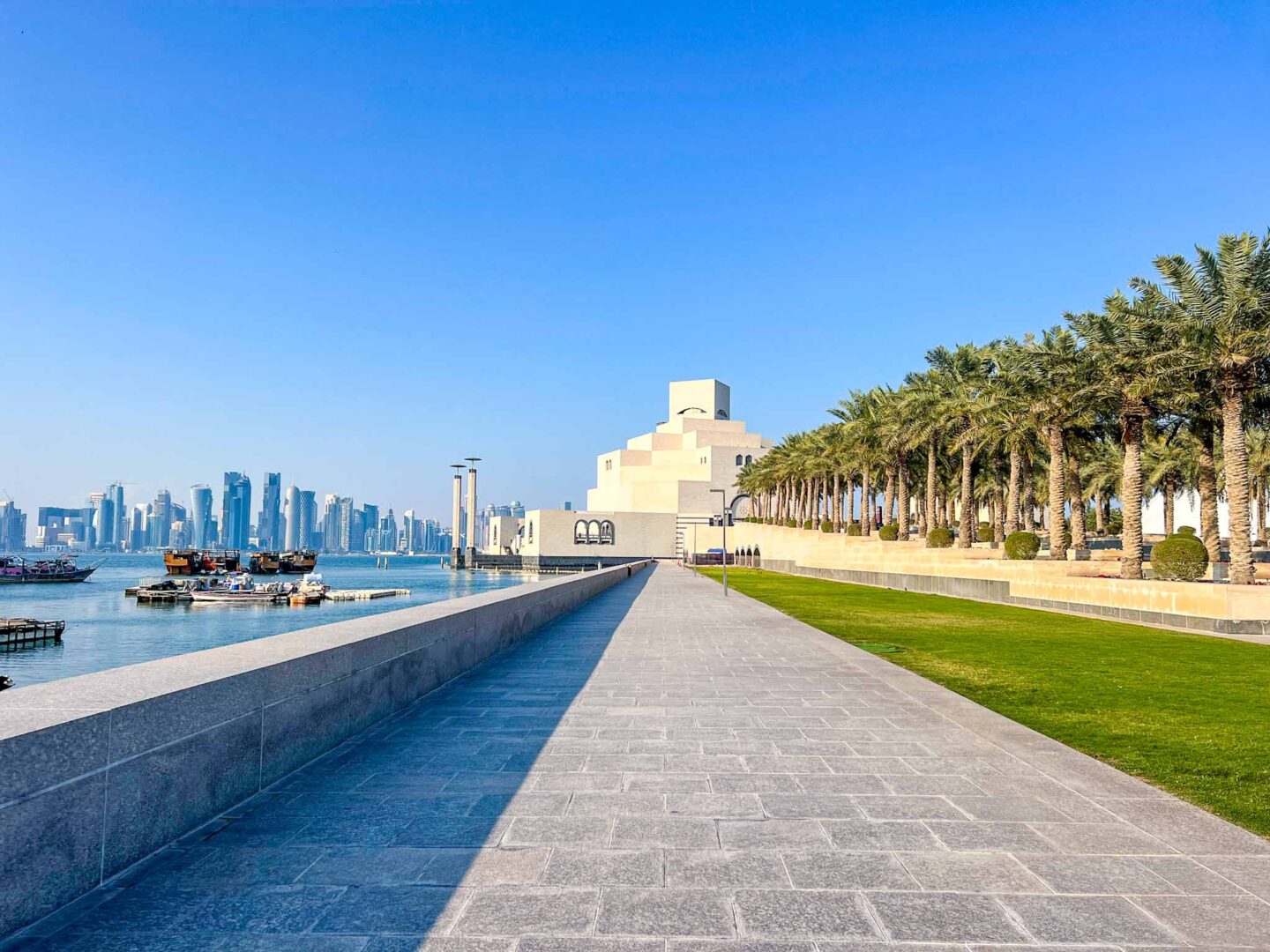 museum of islamic art with water and trees, Qatar Stopover, one day in Doha,