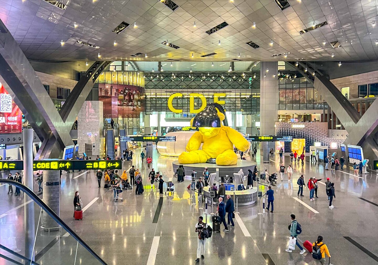 Yellow bear in Hamad International Airport, Qatar Stopover, one day in Doha,