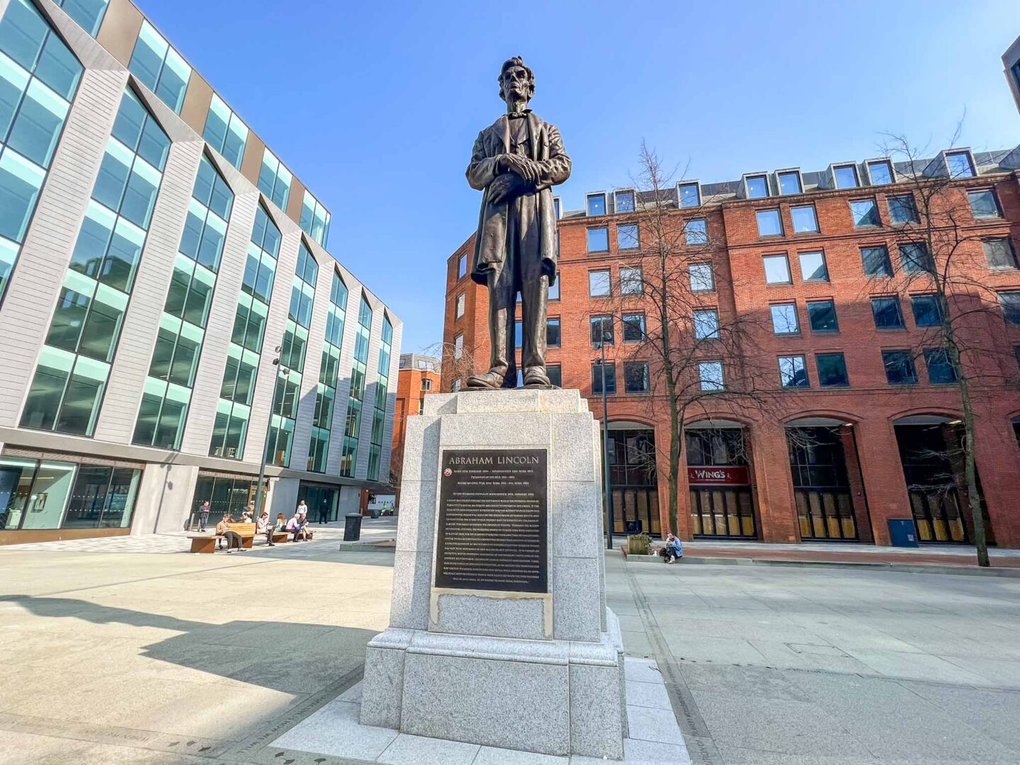 Statue of Abraham Lincoln in Manchester City Centre, one day in Manchester
