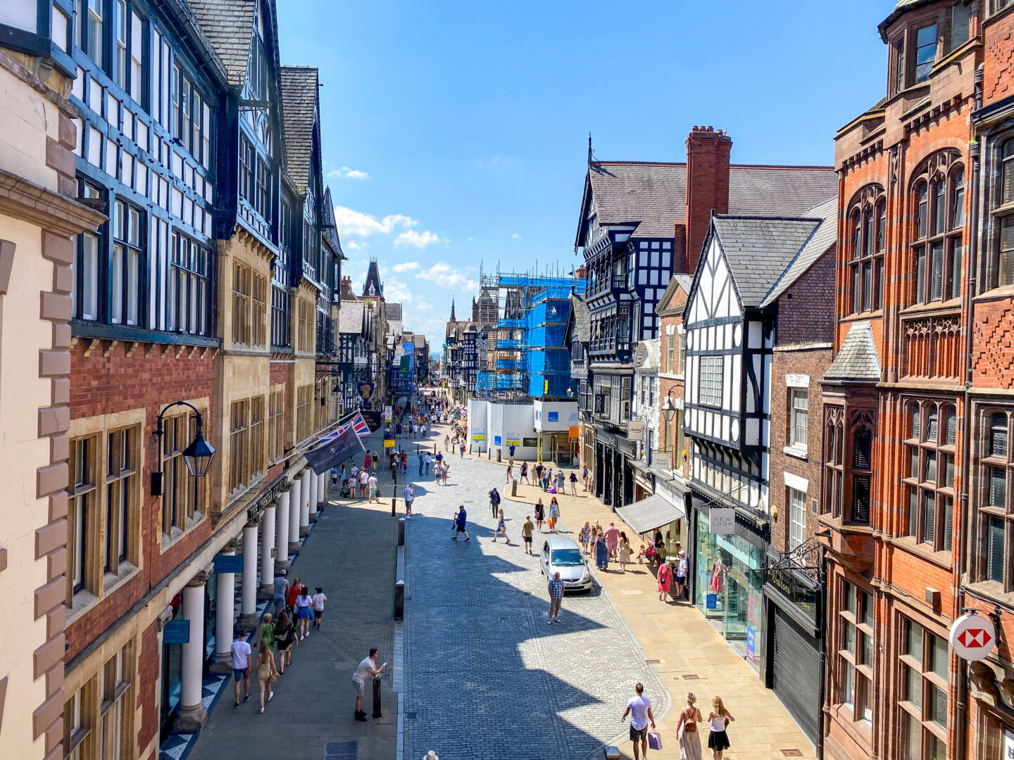 View over Chester shops and high street