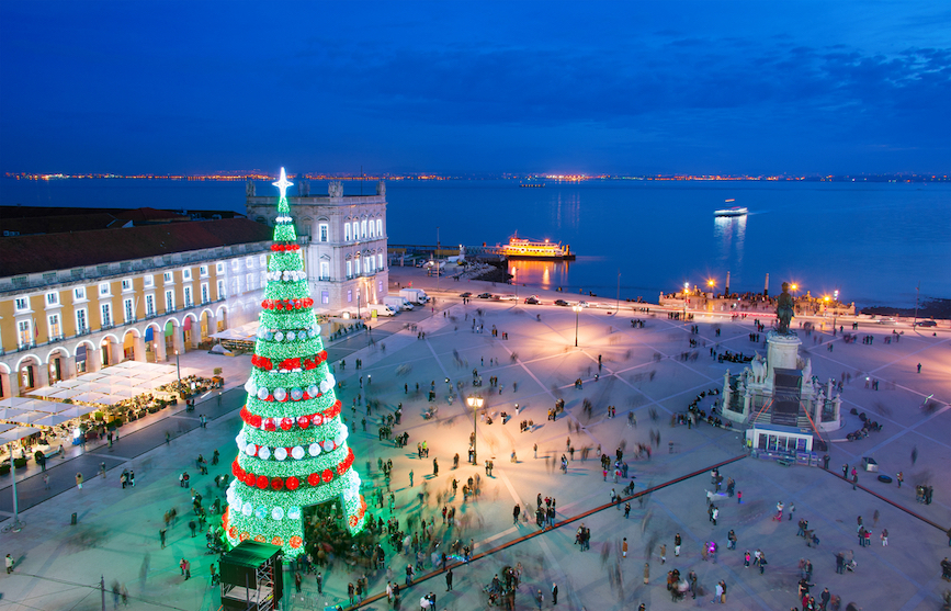 Best Places to Visit in Europe in December, Christmas Tree in Lisbon main square
