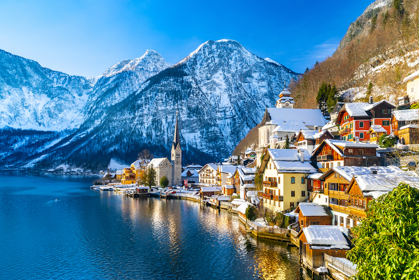 The Wandering Quinn Travel Blog Best Places to Visit in Europe in December, Halsatt in Winter with snow and sunshine
