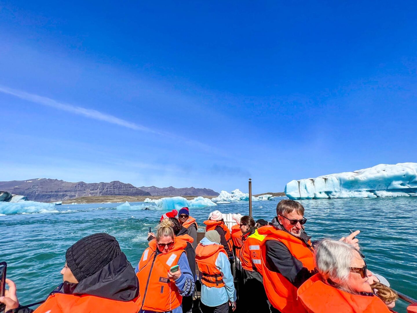 Iceland in May and June, , group on Jökulsárlón Glacier Lagoon boat tour