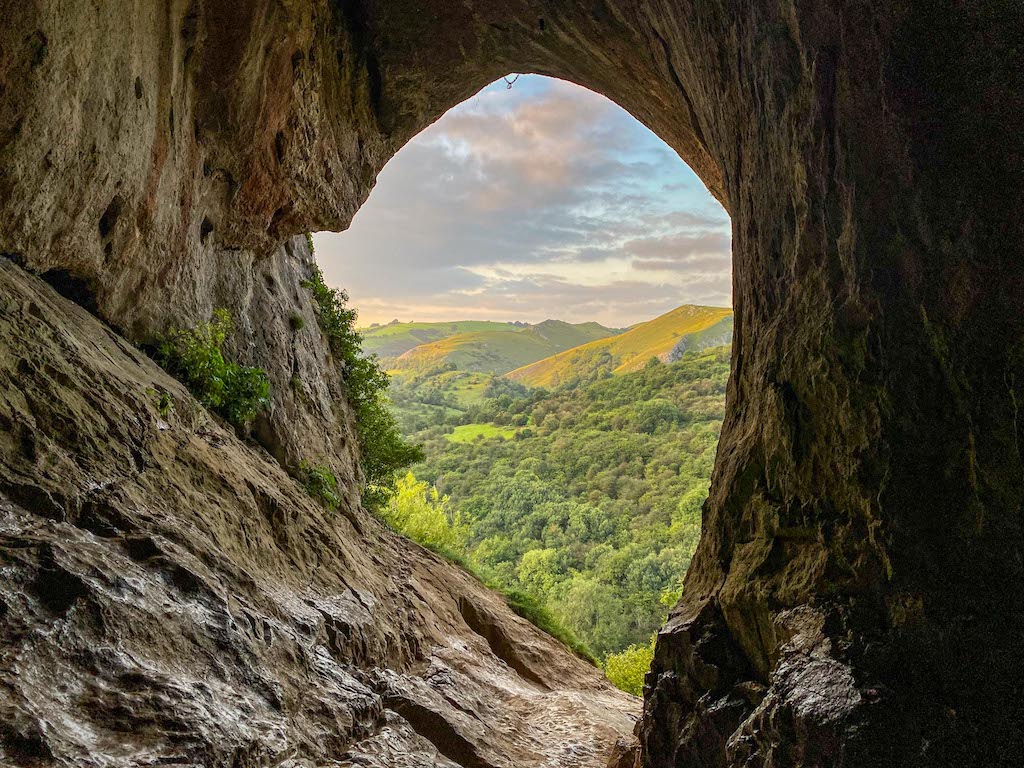 Entrance to Thor's Cave from inside, Easy Walks Peak District, 