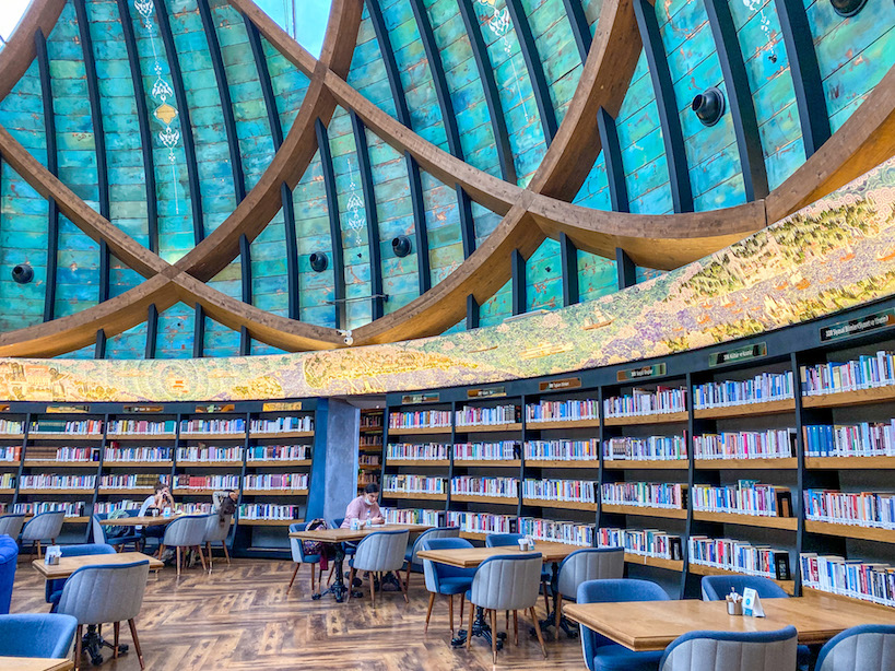 inside Nevmekan Sahil cafe library, best cafes in Istanbul