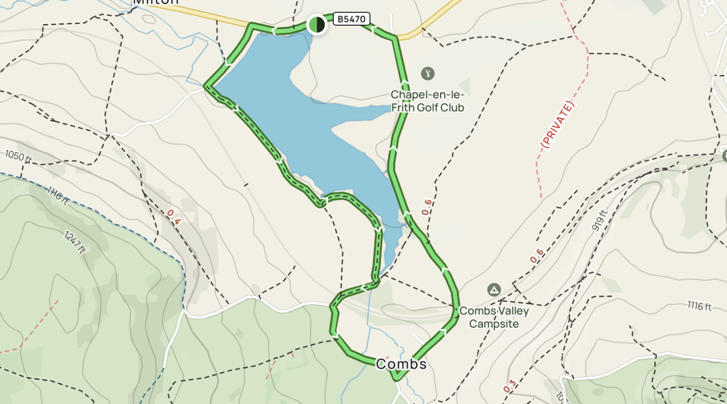 Comb's Reservoir map easy walk, Easy Walks Peak District, 