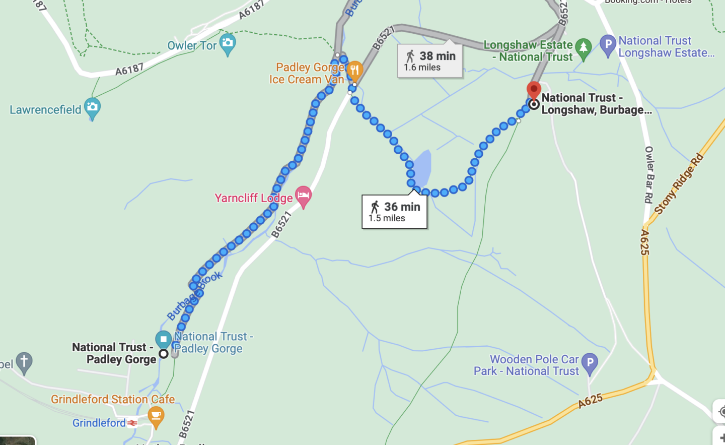 Padley Gorge walking map, Easy Walks Peak District,