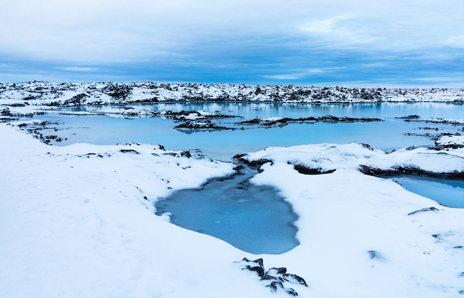 women's tour to iceland, blue lagoon with snow