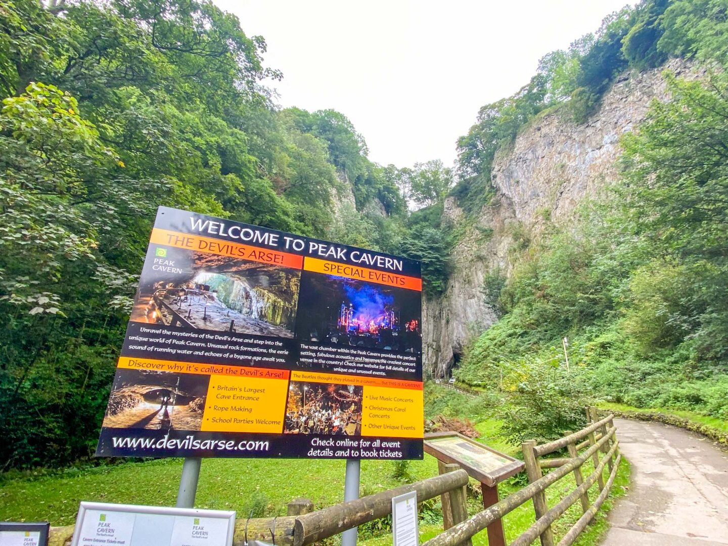 The Wandering Quinn Travel Blog Peak District day out, Peak Cavern sign Castleton