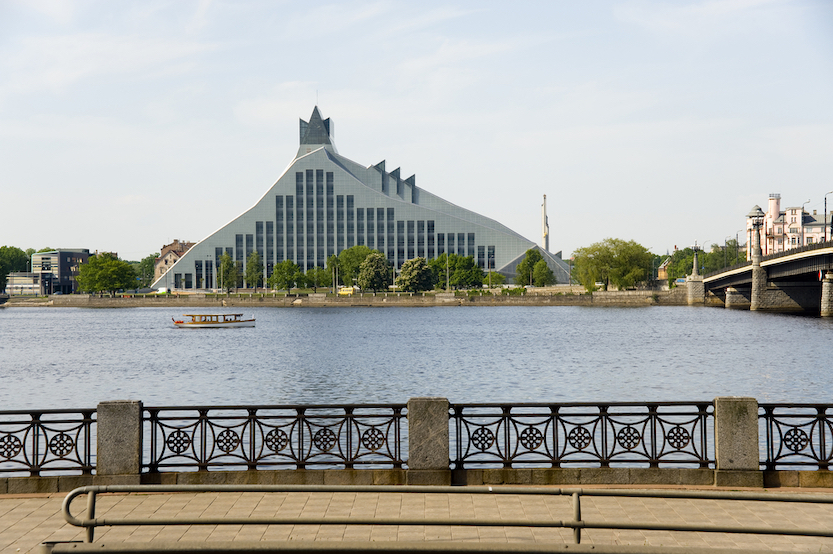 things to do in Riga, View on national library and the bridge.
