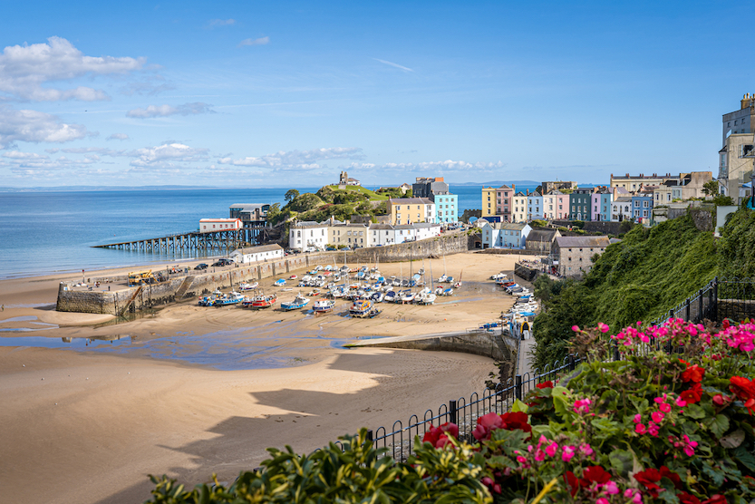 best beaches in South Wales, view of Tenby beach and harbour