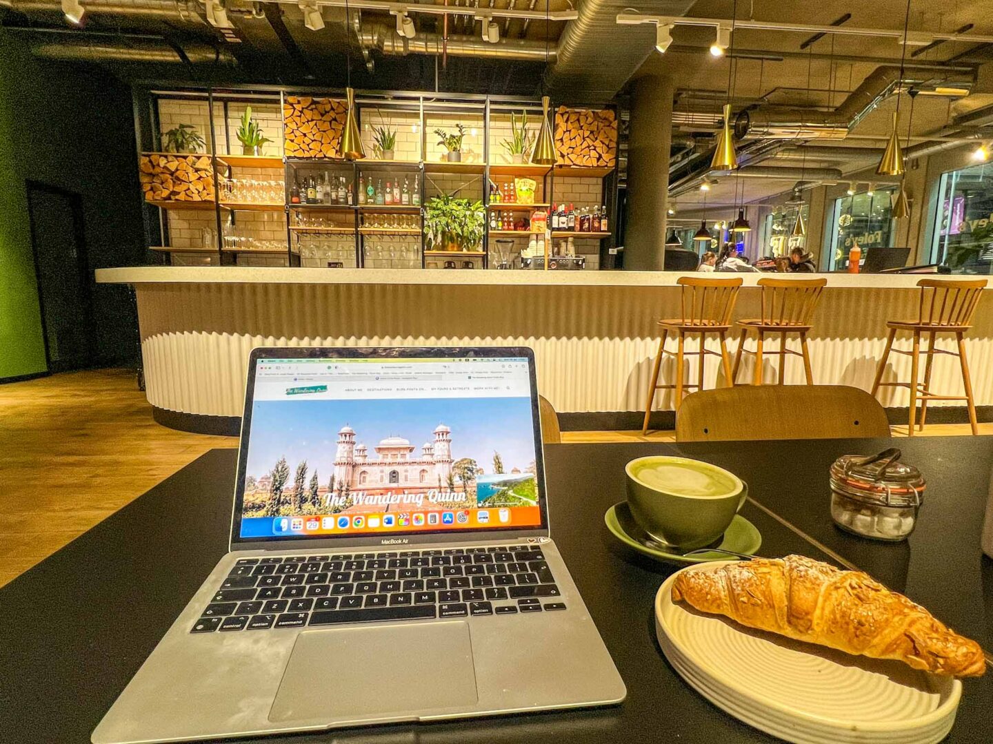 Manchester cafes to work from, Foleys Cafe coffee and pastry with laptop on show