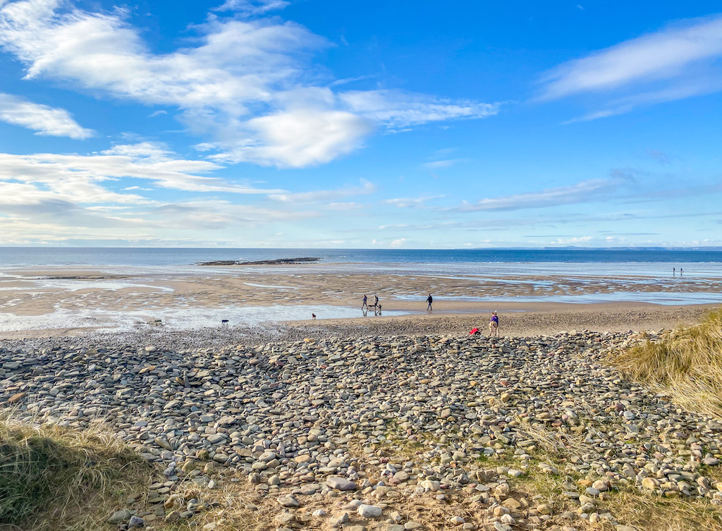 best beaches in South Wales, Sker Beach with blue sky in winter