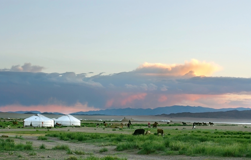Best countries to visit in August, sunset in Mongolia meadow