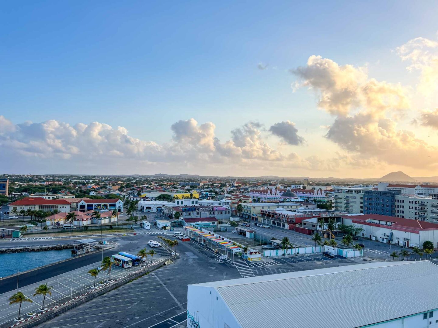 The Wandering Quinn Travel Blog how to see islands on a Caribbean cruise, Aruba Oranjestad Port from ship