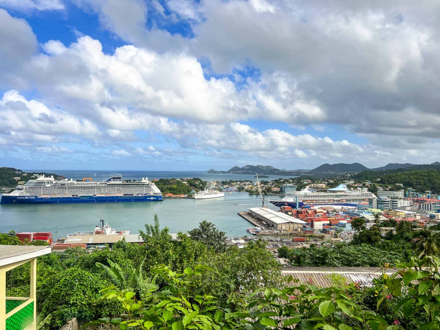 The Wandering Quinn Travel Blog Tui cruise review, 2 cruise ships docked in St Lucia Port