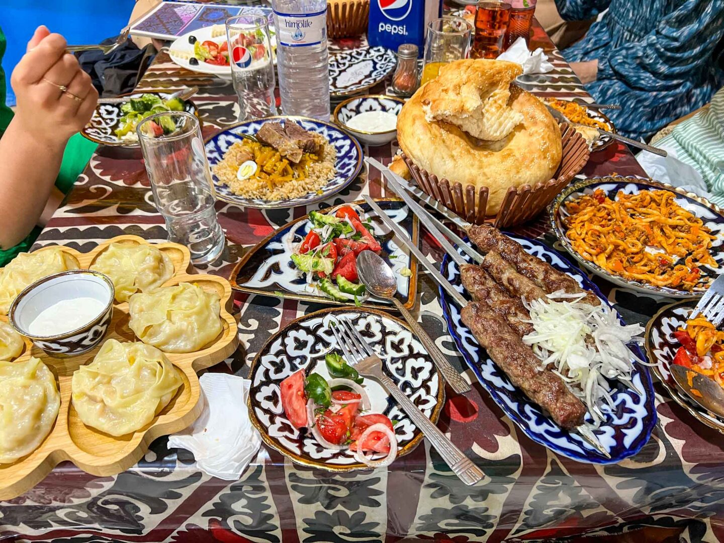 The Wandering Quinn Travel Blog halal travel in Uzbekistan,  table of halal food in Uzbekistan 