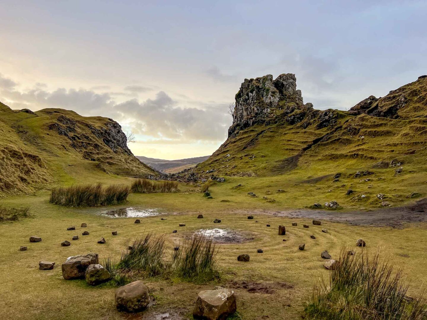 The Wandering Quinn Travel Blog things to do in the Scottish Highlands, Fairy Glen at sunset