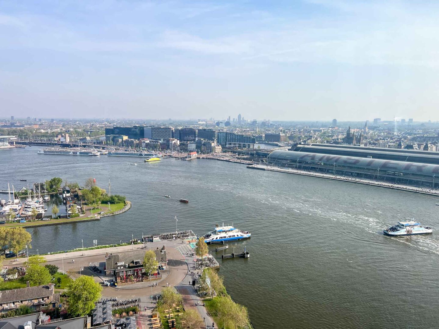 The Wandering Quinn Travel Blog Things to do in Amsterdam Noord, view of River from top of A'DAM lookout 