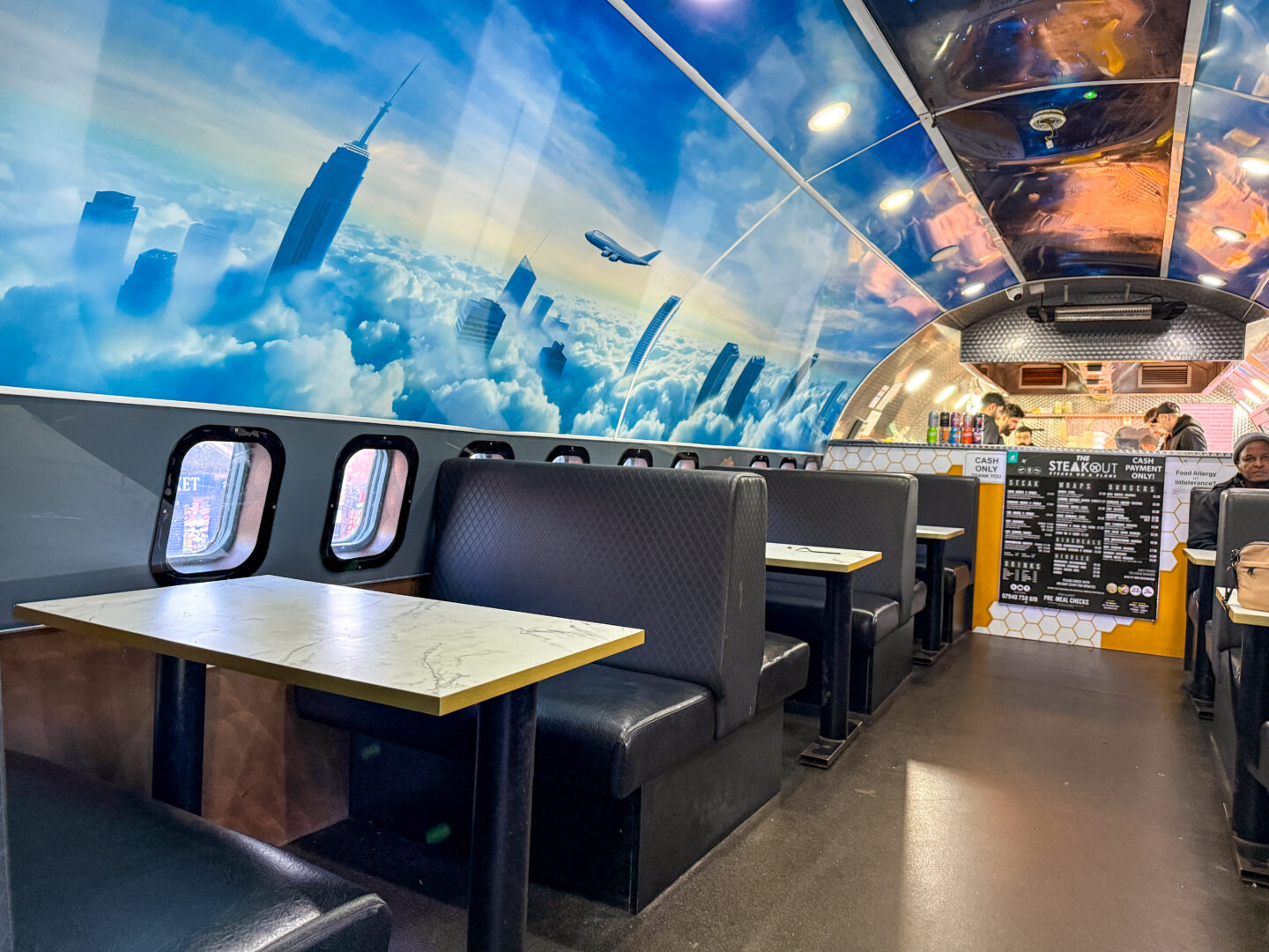 inside steaks on a plane in bolton
