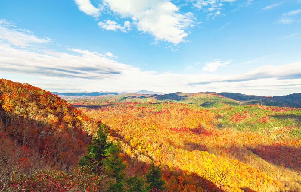 best places to visit in North America in October, Blue Ridge mountains North Carolina in fall