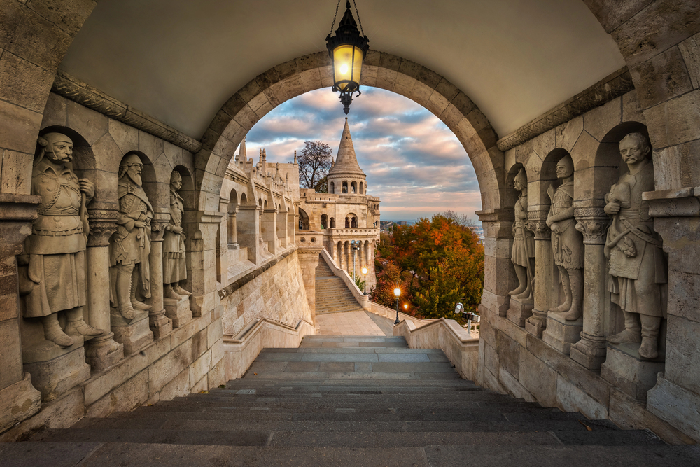 best places to visit in Europe in October, Budapest Fishermans point with golden tree in October