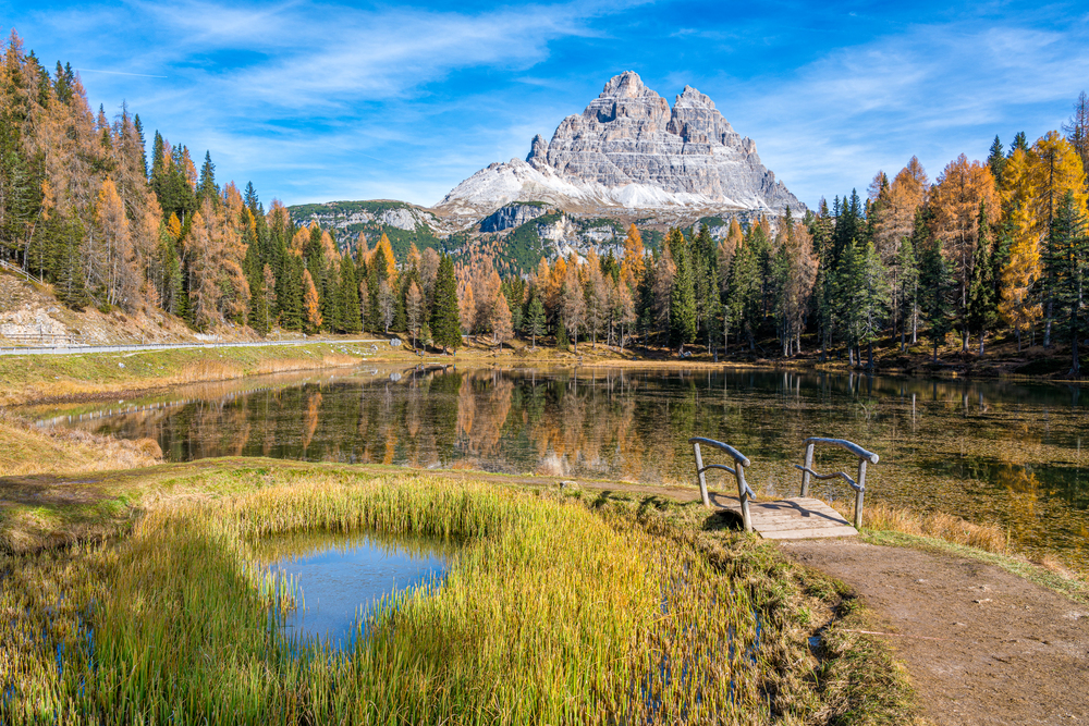 best places to visit in Europe in October, the dolomites lakes and mountain in Autumn october