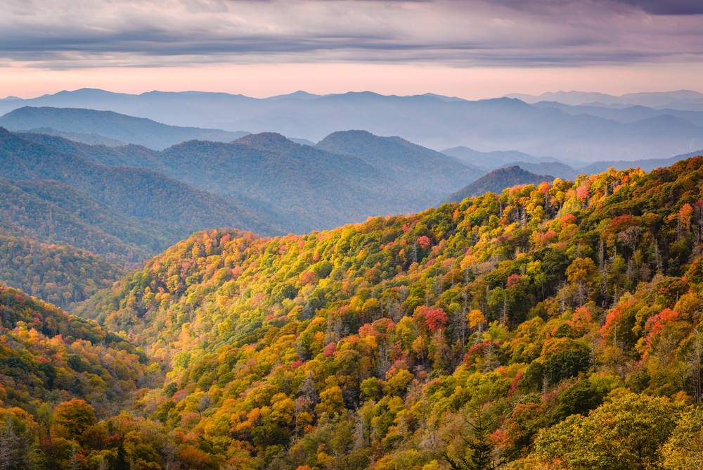 best places to visit in North America in October, Great smoky mountains at sunset