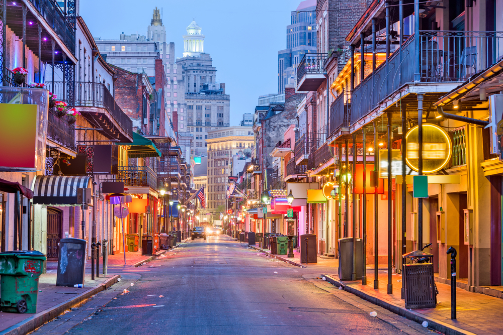 best places to visit in North America in October, New Orleans French Quarter street at dusk