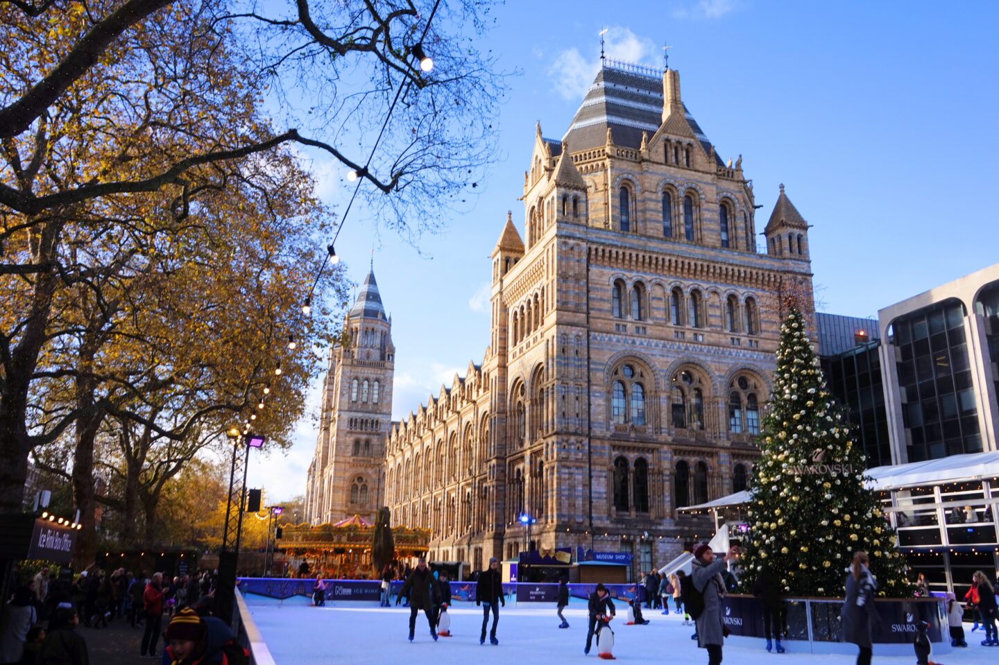 ice skating outside natural history museum in London in December, best countries to visit in December