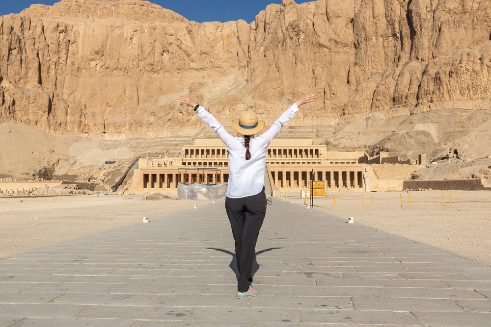 Women at Egypt temple, best countries to visit in December,