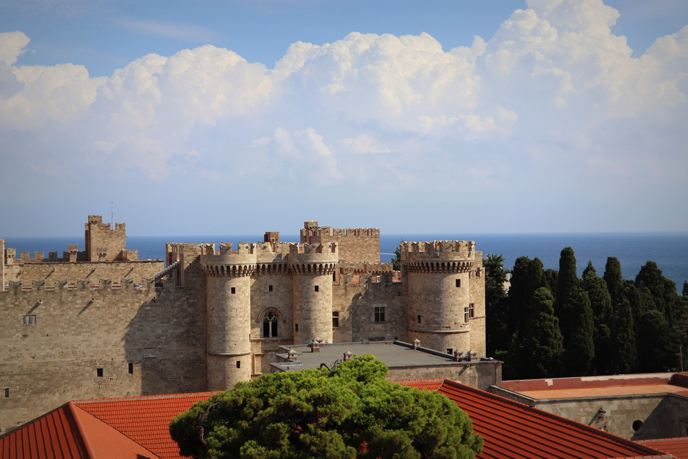 Castle in Rhodes with sunshine, warm places to visit in December in Europe