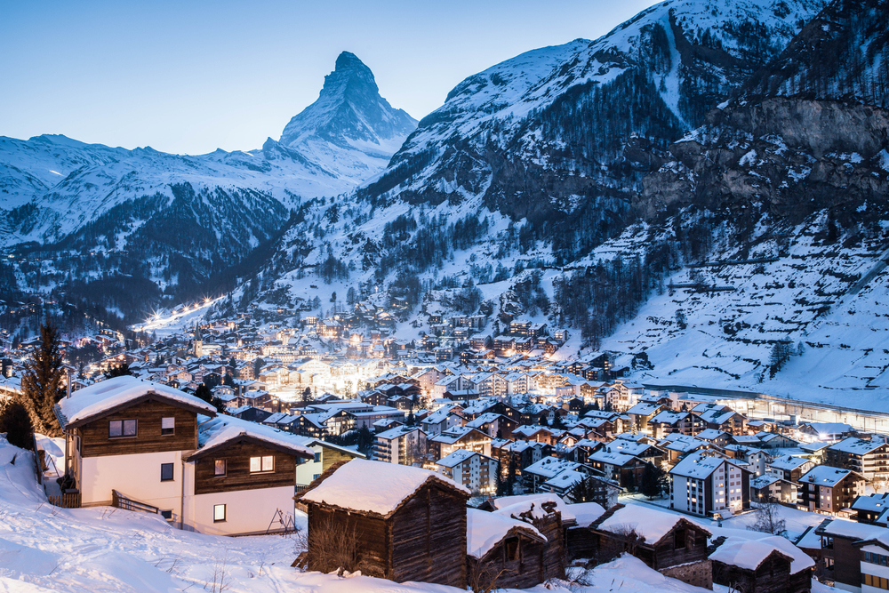 amazing view of Matterhorn peak from Zermatt, best countries to visit in January,